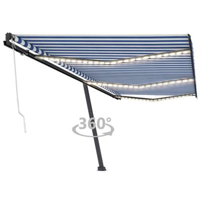 Luifel automatisch met LED en windsensor 600x300 cm blauw wit