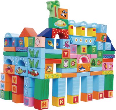 Viking Choice Houten blokken - oceaan thema - 100-delig - met vormsorteer emmer Viking Choice Houten blokken - oceaan thema - 100-delig - met vormsorteer emmer