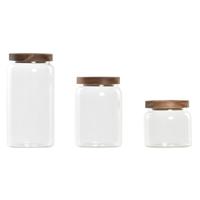 Set van 3 Potjes DKD Home Decor Acacia Borosilicaatglas (1 L) (400 ml) (700 ml) (3 Onderdelen) - thumbnail