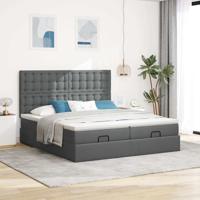Ottoman bed met matrassen 200x200cm stof donkergrijs - thumbnail