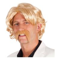 Boland Blonde pruik met snor - thumbnail