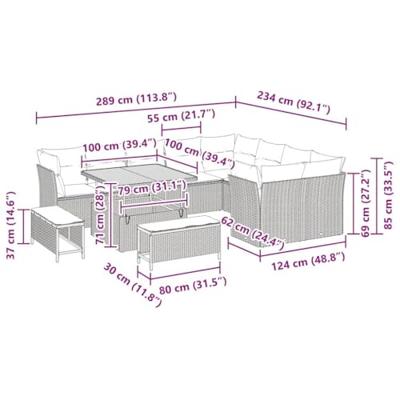 Tuinbankenset 12 pcs Grijs poly rattan