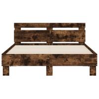 Bedframe met hoofdeinde en LED gerookt eikenkleurig 120x200 cm - thumbnail