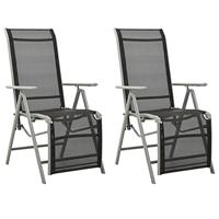 VidaXL Tuinstoelen 2 st verstelbaar textileen aluminium zilverkleurig - thumbnail