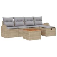 Tuinbankenset met kussen met opslag 6 pcs Beige Poly riet - thumbnail