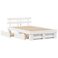 Bedframe met hoofdeinde Wit 135 x 190 cm Massief grenenhout - thumbnail