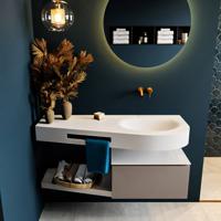 MONDIAZ RIVA 120cm badmeubel onderkast / planchet kleur Smoke met 1 lade. Wastafel DULCET rechts 0 kraangaten kleur Talc. - thumbnail