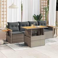 5-delige Loungeset met kussens poly rattan acacia grijs - thumbnail