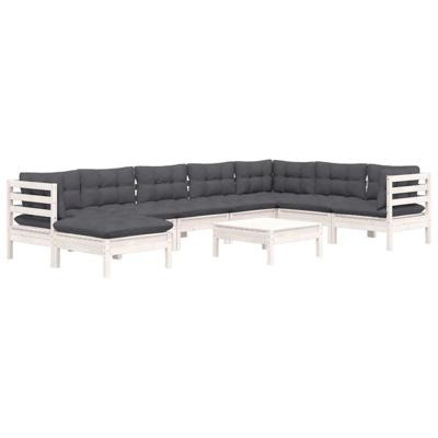 9-delige Loungeset met kussens massief grenenhout wit - thumbnail