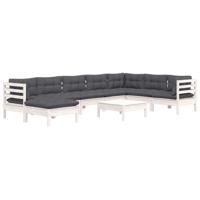 9-delige Loungeset met kussens massief grenenhout wit - thumbnail