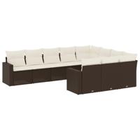 10-delige Loungeset met kussens poly rattan bruin - thumbnail