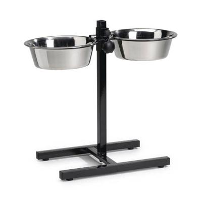 Standaard met 2 rvs 25 cm hondenvoerbakken zwart