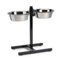 Standaard met 2 rvs 25 cm hondenvoerbakken zwart - thumbnail