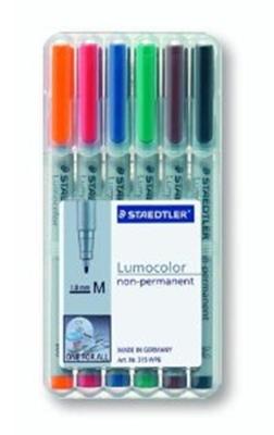 Viltstift Staedtler Lumocolor 315 non permanent M set à 6 stuks assorti Viltstift Staedtler Lumocolor 315 non permanent M set à 6 stuks assorti