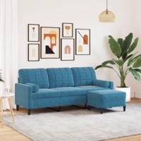 Driezitsbank met voetenbank 180 cm fluweel blauw - thumbnail