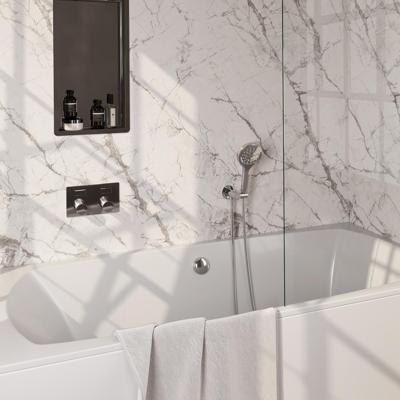 Brauer Chrome Carving Thermostatische Inbouw Badkraan Drukknoppen - Badvulcombinatie - 3 stand - Doucheslang - Wandaansluitbocht - Handdouche - Chroom