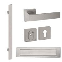 Hardbrass Roestvrijstalen Voordeurset Vierkant RVS Geborsteld met Miami 800 & Briefplaat SKG3 - thumbnail