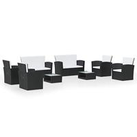 8-delige Loungeset met kussens poly rattan zwart - thumbnail