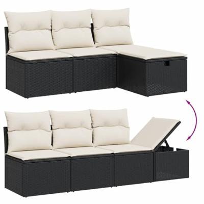 9-delige Loungeset met kussens poly rattan zwart