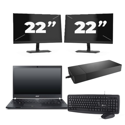 Acer TravelMate P645-SG - Intel Core i7-5e Generatie - 14 inch - 8GB RAM - 256GB SSD - Windows 11 Home + 2x 22 inch Monitor