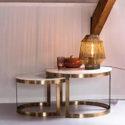 Light & Living Ronde Salontafel 'Perlato' Wit Marmer, Set van 2 stuks