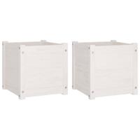 VidaXL Plantenbakken 2 st 40x40x40 cm massief grenenhout wit - thumbnail