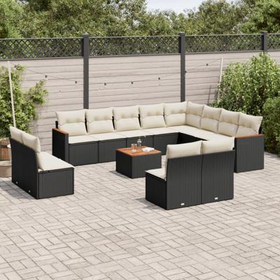 12-delige Loungeset met kussens poly rattan zwart