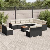 12-delige Loungeset met kussens poly rattan zwart - thumbnail