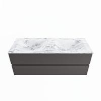MONDIAZ VICA-DLUX 130cm badmeubel onderkast Dark grey 2 lades. Inbouw wastafel CLOUD dubbel 2 kraangaten, kleur Glace. - thumbnail
