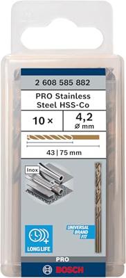 Bosch Accessories 2608585882 HSS Metaal-spiraalboor 4.2 mm Gezamenlijke lengte 75 mm Kobalt DIN 338 Cilinderschacht 10 stuk(s) Bosch Accessories 2608585882 HSS Metaal-spiraalboor 4.2 mm Gezamenlijke lengte 75 mm Kobalt DIN 338 Cilinderschacht 10 stuk(s)