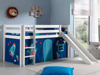 Bed ALIZE met glijbaan 90x200 cm witte pijnboom tent Astro Bed ALIZE met glijbaan 90x200 cm witte pijnboom tent Astro