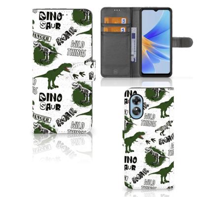 Telefoonhoesje | Met pasjeshouder | voor OPPO A17 Dinosaurus