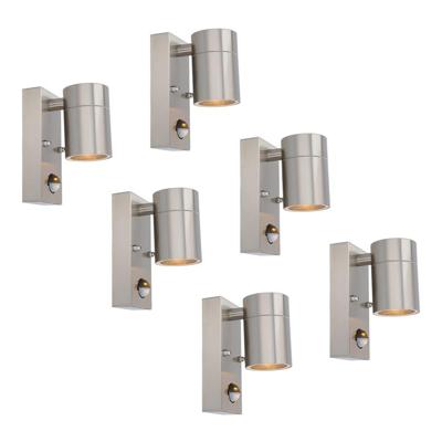 Set van 6 Mason Wandlampen - 2700K Warm Wit - Bewegingssensor en Schemerschakelaar - RVS - IP44 Waterdicht - Wandspot voor binnen en buiten