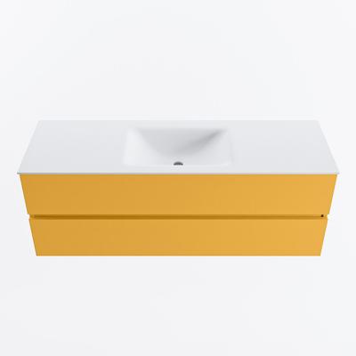 MONDIAZ VICA 140cm badmeubel onderkast Ocher 2 lades. Wastafel CLOUD midden 1 kraangat, kleur Talc.