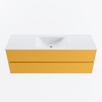 MONDIAZ VICA 140cm badmeubel onderkast Ocher 2 lades. Wastafel CLOUD midden 1 kraangat, kleur Talc. - thumbnail