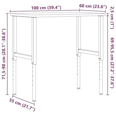 VidaXL Werkbank rechthoek 100x60x(71,5-98) cm eikenhout donkerbruin