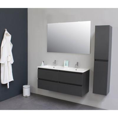 Badkamermeubel BWS Pepper Wastafel Porselein Twee Kraangaten 120x55x46 cm Antraciet