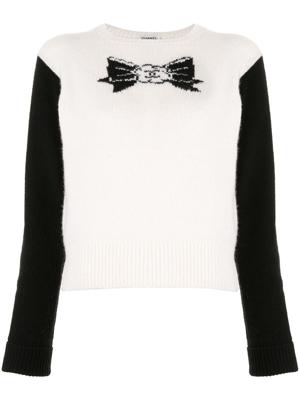 Chanel Pre-Owned 1995 intarsia-bow cashmere jumper - White Chanel Pre-Owned 1995 intarsia-bow cashmere jumper - White
