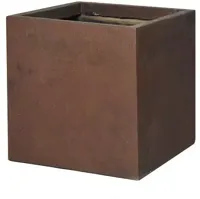 Mega Collections Plantenbak Texas Kubus Clayfibre - L23 x B23 x H23 cm - Roest - thumbnail