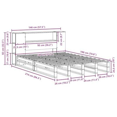 Bed met boekenkast zonder matras hout wasbruin 140x190 cm