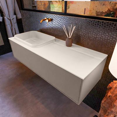 Badkamermeubelset Mondiaz Erin 120 cm met 1 Lade met RIDGE Wastafel Links Linen Zonder Kraangaten Greeploos Mat Smoke Badkamermeubelset Mondiaz Erin 120 cm met 1 Lade met RIDGE Wastafel Links Linen Zonder Kraangaten Greeploos Mat Smoke