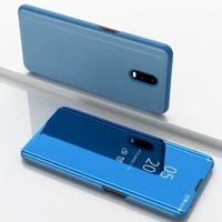 Voor OnePlus 7 plating spiegel horizontaal Flip leer met beugel holster (blauw) - thumbnail
