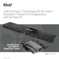 Club3D USB Gen1 Type-C Triple Display DP Alt Mode + Displaylink™ Dynamic PD oplaaddock met 120 watt voeding - thumbnail