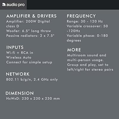Audio Pro Addon C-SUB actieve basreflex subwoofer (200 Watt, multiroom, WLAN) grijs