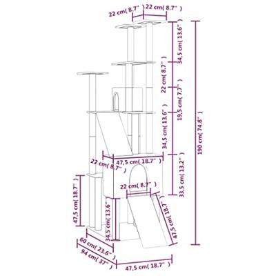 VidaXL Kattenmeubel met sisal krabpalen 190 cm crèmekleurig