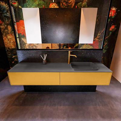 Badkamermeubelset Mondiaz Erin 200 cm met 2 Lades met RIDGE Wastafel Rechts Dark grey met 1 kraangat Greeploos Mat Ocher