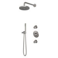 Hotbath Buddy - Inbouw Regendoucheset - Geborsteld Nikkel - Thermostatisch - Wandarm 35 cm - Hoofddouche 200 mm - Staafhanddouche - Waterbesparend - V02 - thumbnail