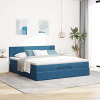 Ottoman bed met matras en LED's 180x200 cm fluweel donkerblauw - thumbnail