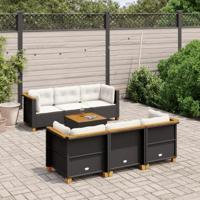 7-delige Loungeset met kussens poly rattan zwart - thumbnail