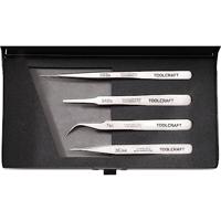 TOOLCRAFT 816747 Pincetset 4-delig SS SA, 2a SA, 7 SA, 3c SA Plat-rond, Sikkelspits, gebogen 55°, Spits, Spits, slank - thumbnail